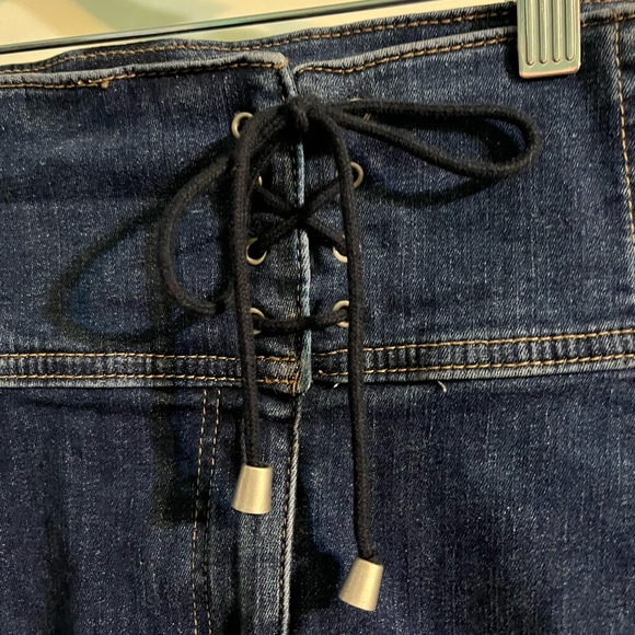 Free People blue Jean skirt.  Size 12.  Tie and lace up in the middle. - Picture 2 of 6